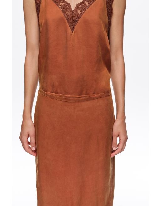 Bimba Y Lola gonna midi a portafoglio con profilo in pizzo color toffee, 1 di 6