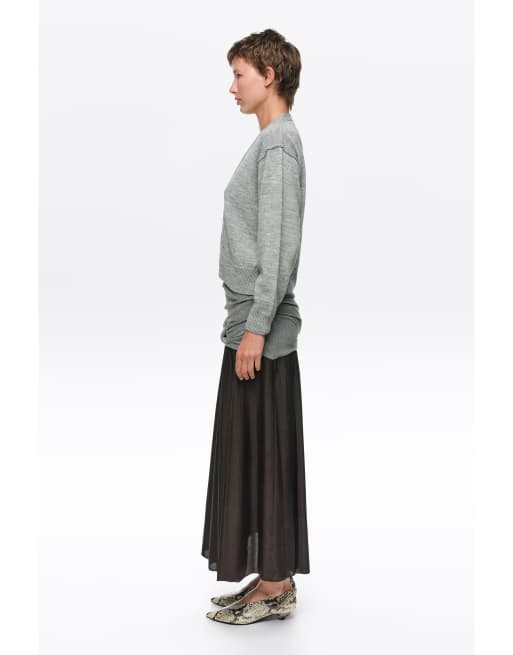 Bimba Y Lola gonna midi svasata bimateriale in grigio mélange, 4 di 7