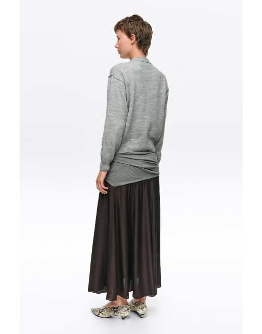 Bimba Y Lola gonna midi svasata bimateriale in grigio mélange, 5 di 7