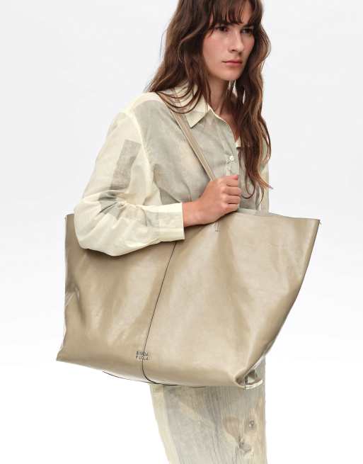 Bimba Y Lola grand sac cabas en cuir brillant vert sauge, 2 de 6