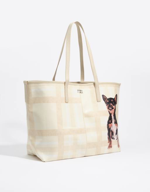 Bimba Y Lola grand sac shopper en tartan ivoire, 6 de 7