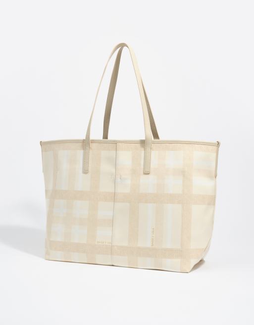 Bimba Y Lola große Shopper-Tasche aus Ponyhaar in Tartan-Ivory, 4 von 7