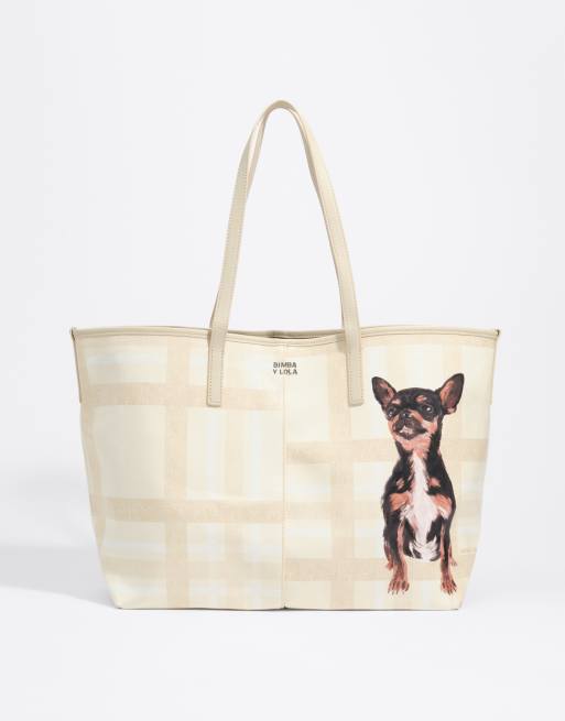 Bimba Y Lola große Shopper-Tasche aus Ponyhaar in Tartan-Ivory, 5 von 7
