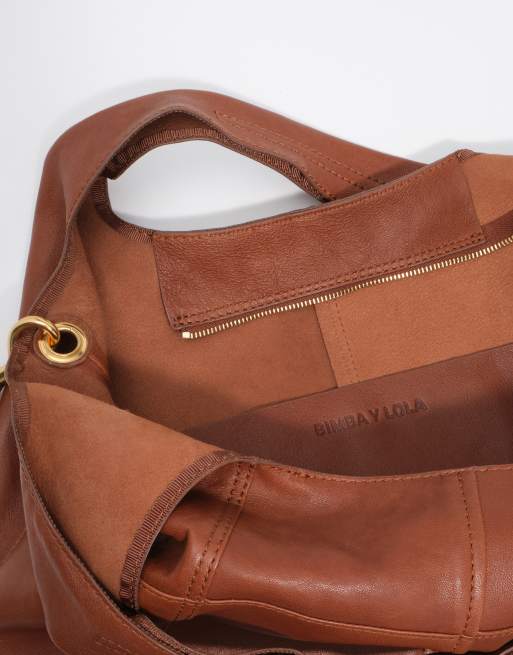 Bimba Y Lola grote patchworkleren tote in lichtbruin, 3 van 7