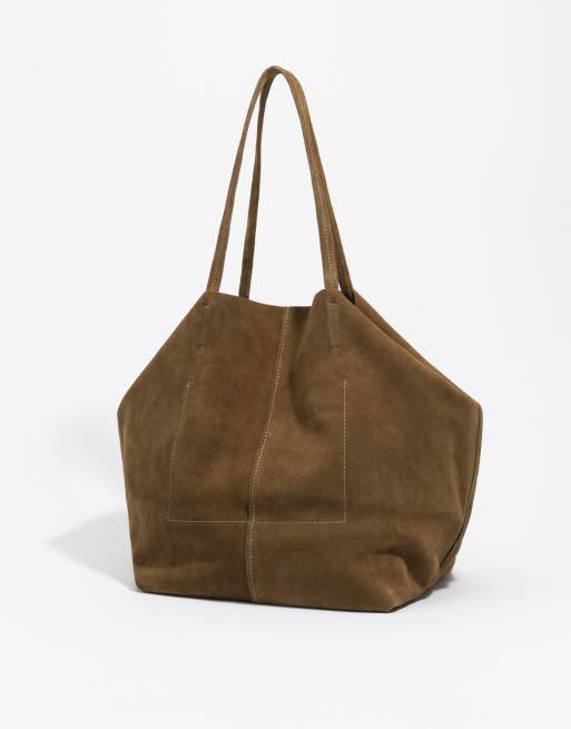 Bimba Y Lola grote suède shopper in olijfgroen, 3 van 7