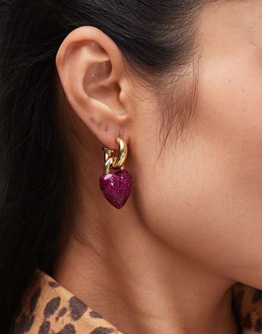 【BIMBA Y LOLA】豹ピアス Heart and multicolor pearl hoop earrings