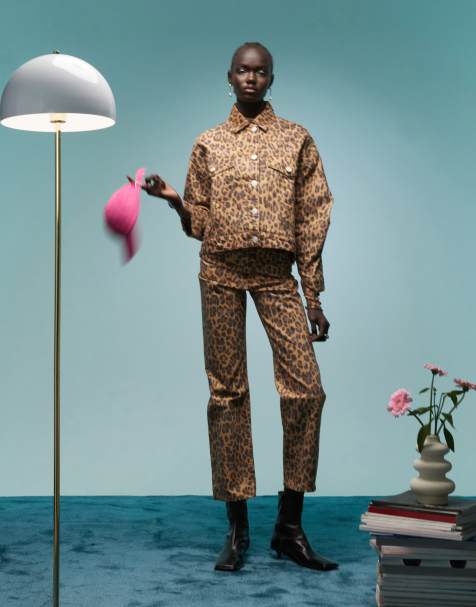 BIMBA Y LOLA straight leg jeans co-ord in natural leopard