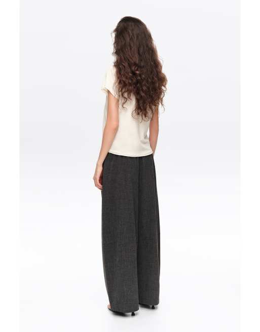 Bimba Y Lola jogger fluide en velours côtelé à jambe barrel, gris foncé chiné, 4 de 6
