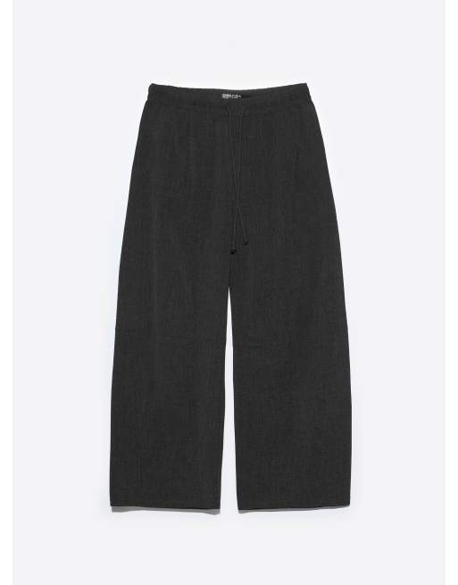 Bimba Y Lola joggers fluidi in tessuto a coste con gamba bombata grigio scuro mélange, 5 di 6