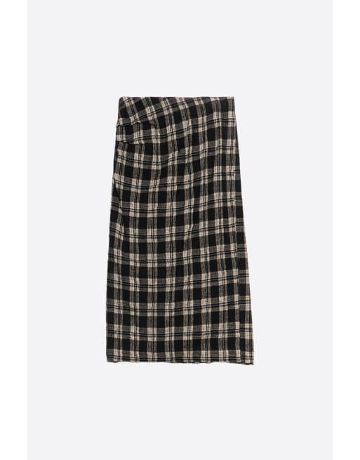 Bimba Y Lola karierter Midirock aus Wolle mit geradem Schnitt in Schwarz, 5 von 6