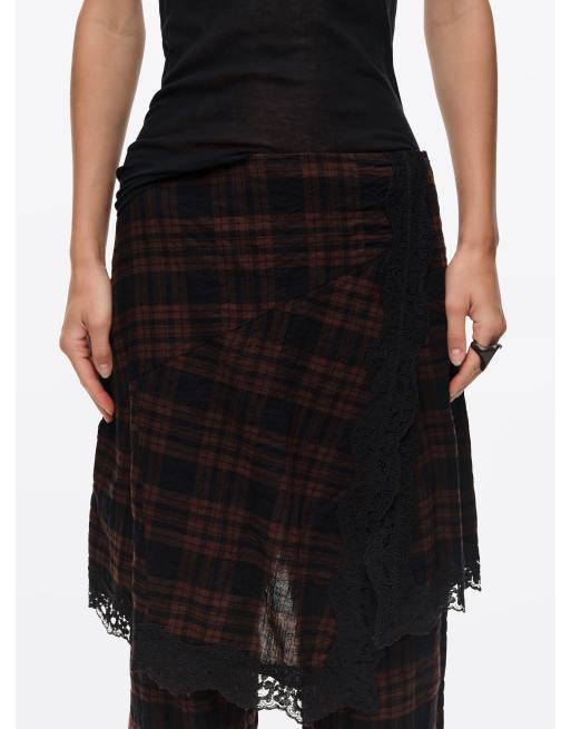 Bimba Y Lola karierter Skort mit Spitzendetails in Dunkelbraun, 2 von 6