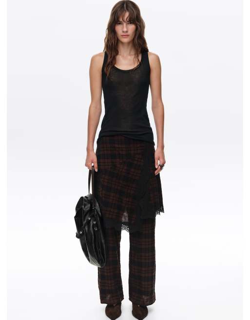 Bimba Y Lola karierter Skort mit Spitzendetails in Dunkelbraun, 6 von 6