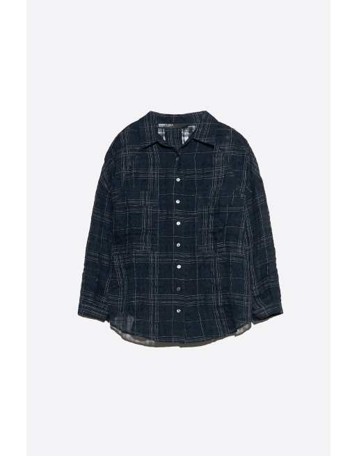Bimba Y Lola kariertes Hemd aus Leinenmix in Marineblau, 5 von 6