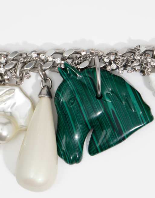 Bimba Y Lola ketting met charms van ringen, parels en paard in donkerzilver, 3 van 4