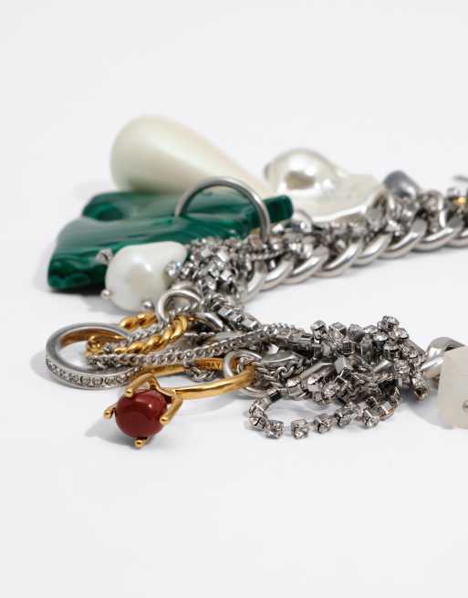 Bimba Y Lola ketting met charms van ringen, parels en paard in donkerzilver, 4 van 4