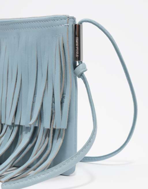 Bimba Y Lola kleine Leder-Clutch mit Fransen in Himmelblau, 2 von 4