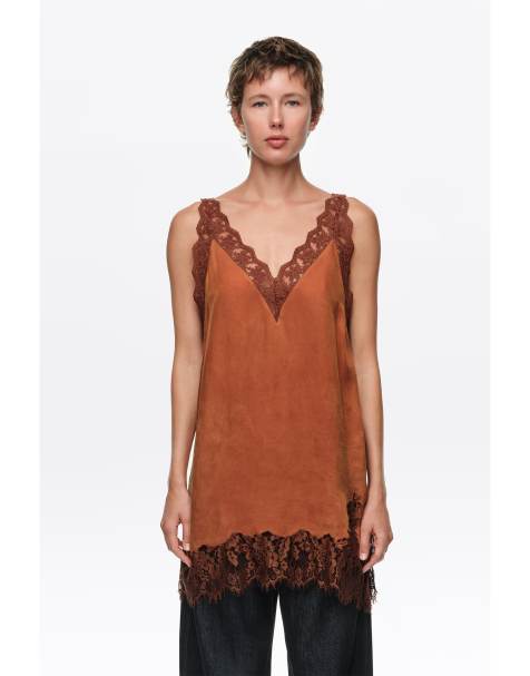 Bimba Y Lola langes Camisole-Top mit Spitzenbesatz in Toffee - view 1