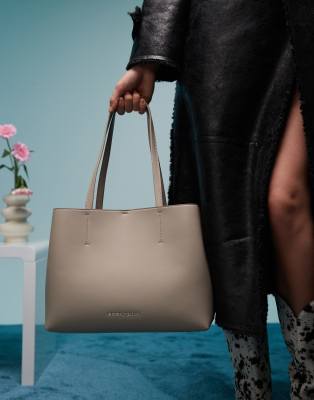 Bimba Y Lola Large Leather Chihuahua Shopper Bag In Gray