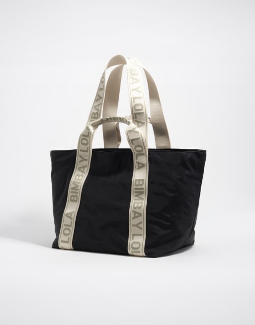 Bimba Y Lola Large nylon tote bag in graphite, 4 of 5