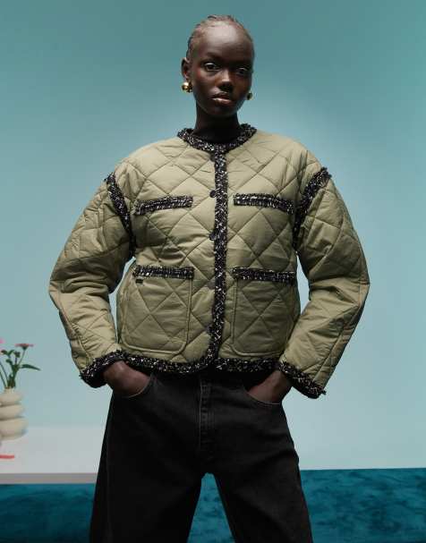 BIMBA Y LOLA – Leichte Pufferjacke in Khaki mit Kontrastbesatz - view 1