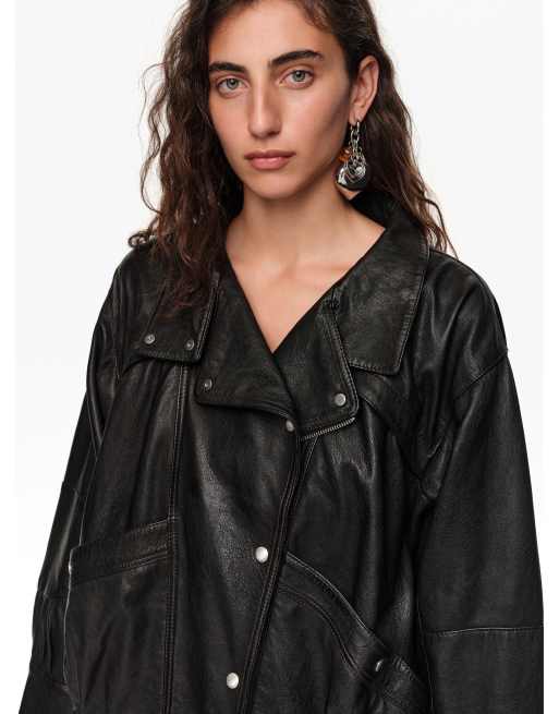 Bimba Y Lola leren jack met volume in zwart, 3 van 6