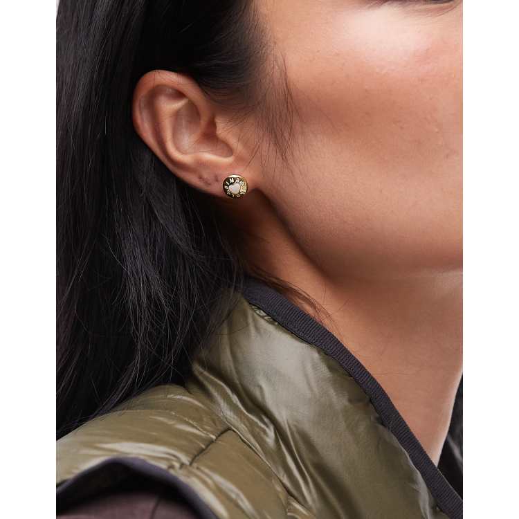 【BIMBA Y LOLA】ロゴ入りボタンピアス BIMBA Y LOLA logo stud earrings in gold and ivory | ASOS