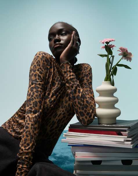 BIMBA Y LOLA long sleeve mesh top in natural leopard - view 1