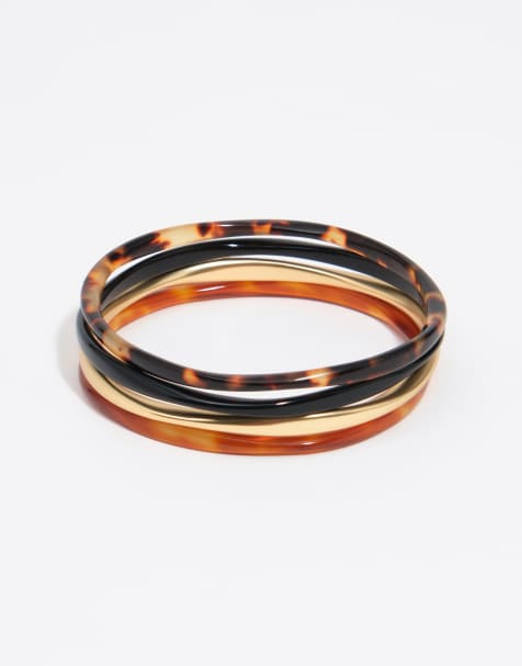 Bimba Y Lola Lot de 4 bracelets effet écaille de tortue doré mat marron - view 1