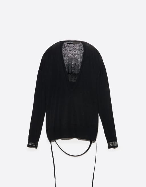 Bimba Y Lola maglione lungo in lana con scollo a V nero, 5 di 6