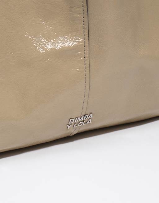 Bimba Y Lola Maxi-Shopper-Tasche aus glänzendem Leder in Salbeigrün, 3 von 6