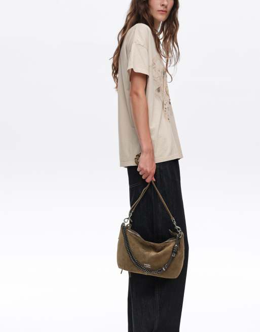 Bimba Y Lola medium suède Madrid crossbody tas in olijfgroen, 4 van 6