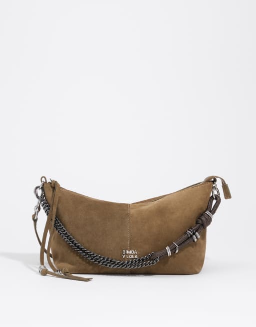 Bimba Y Lola medium suède Madrid crossbody tas in olijfgroen, 5 van 6