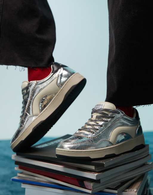BIMBA Y LOLA metallic trainer in silver, 3 of 5