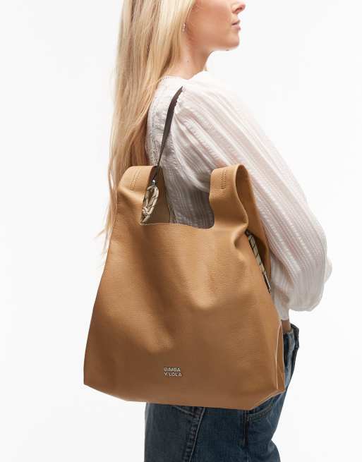 BIMBA Y LOLA - Middelgrote leren tas in papierstijl in sahara, 4 van 4