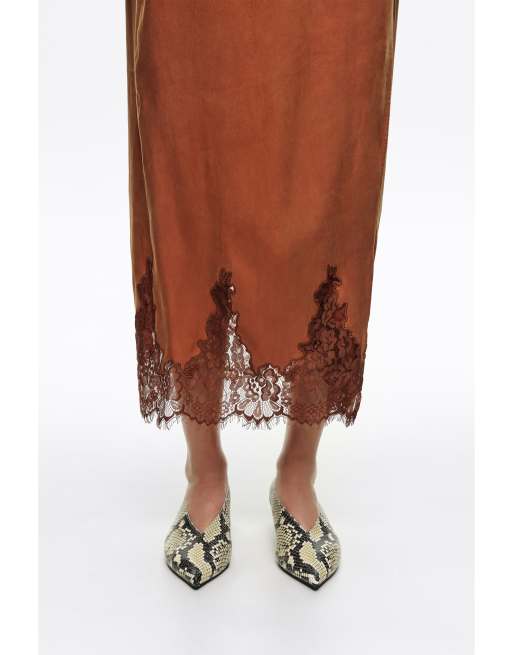 Bimba Y Lola Midirock mit Spitzenbesatz in Toffee, 2 von 6