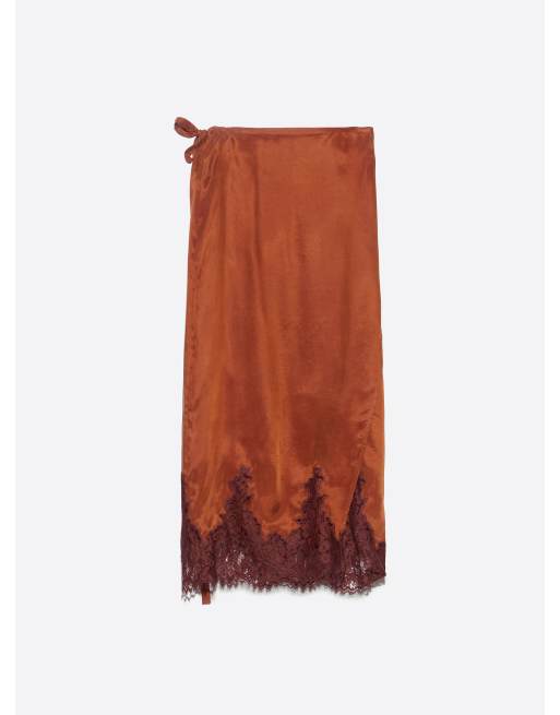 Bimba Y Lola Midirock mit Spitzenbesatz in Toffee, 5 von 6