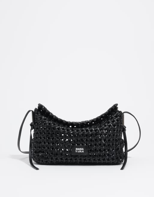 Bimba Y Lola Mini geflochtene Lederschultertasche in Schwarz, 5 von 5