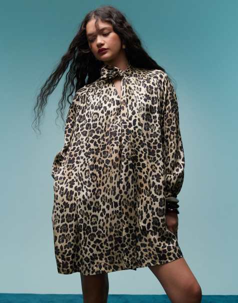 BIMBA Y LOLA - Mini smockjurk met gestrikte hals, stroken en luipaardprint - view 1