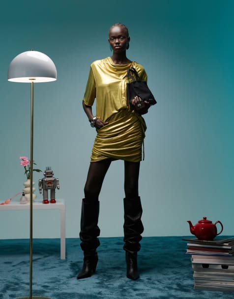 BIMBA Y LOLA - Minirok met ruches in metallic olijfgroen, deel van co-ord set - view 1