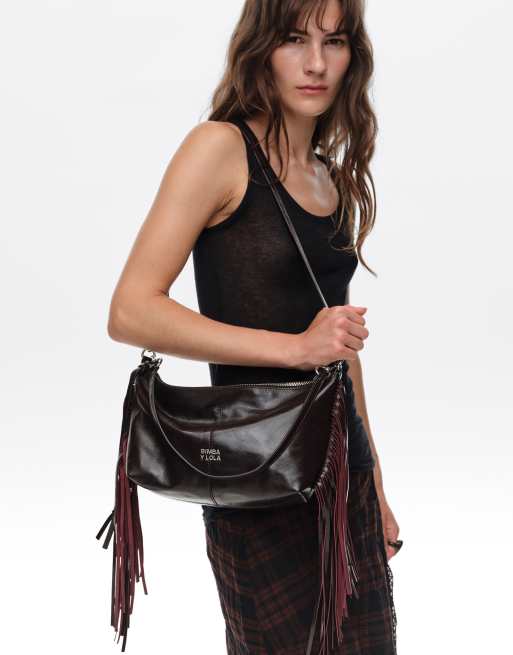 Bimba Y Lola mittlere Ledertasche Madrid in Burgunderrot, 2 von 7