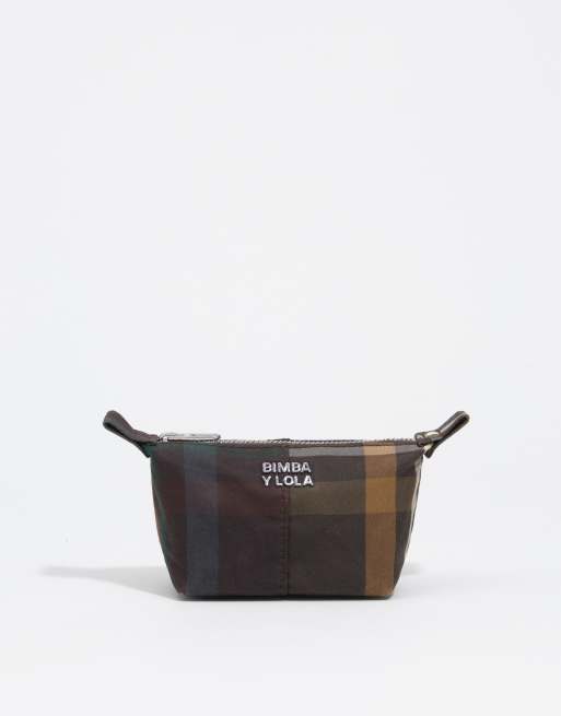 Bimba Y Lola monedero trapezoidal recubierto de tartán en chocolate y verde, 4 de 4