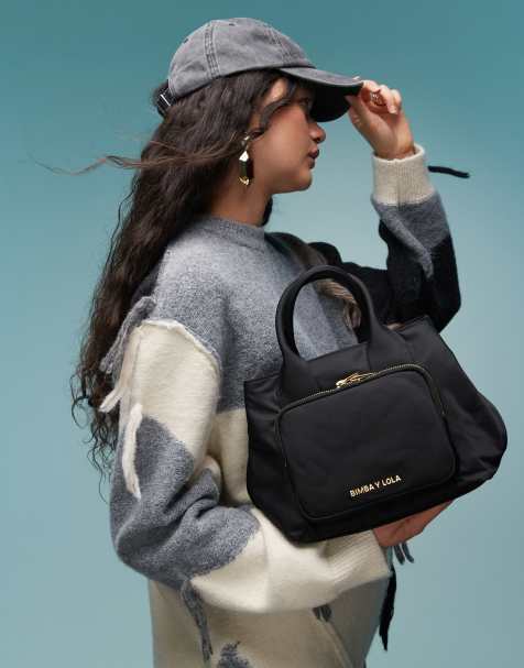 BIMBA Y LOLA nylon grab handle bag with detachable strap in black - view 1