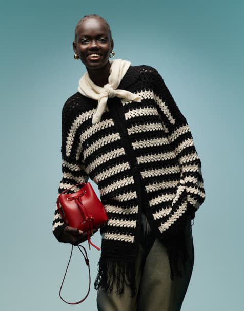 BIMBA Y LOLA oversized stripe knitted cardigan in black monochrome - view 1