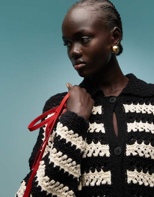 BIMBA Y LOLA oversized stripe knitted cardigan in black monochrome, 2 of 4