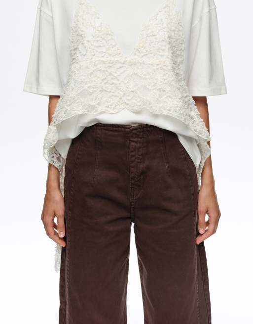Bimba Y Lola pantalon barrel en denim avec boucle couleur chocolat, 2 de 5