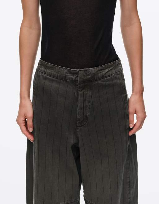 Bimba Y Lola pantalon en denim rayé coupe barrel marron délavé, 2 de 6