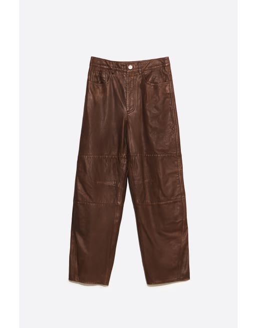Bimba Y Lola pantalones barrel de cuero lavado en marrón, 5 de 6