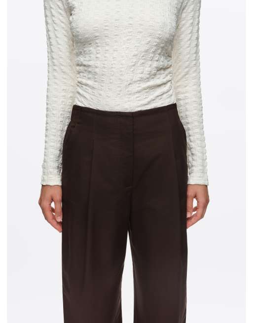 Bimba Y Lola pantaloni a gamba dritta con pieghe color cioccolato scuro, 2 di 6
