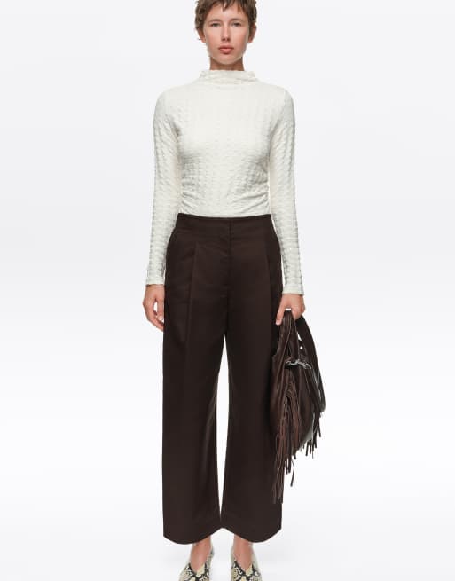 Bimba Y Lola pantaloni a gamba dritta con pieghe color cioccolato scuro, 6 di 6