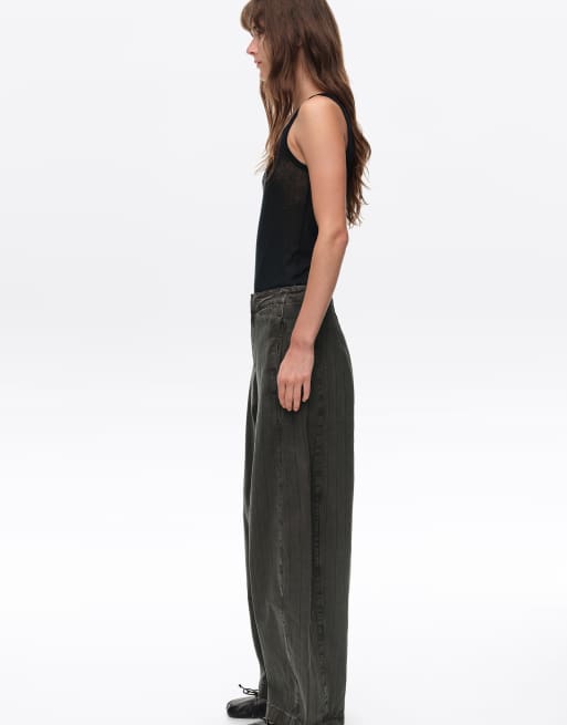 Bimba Y Lola pantaloni in denim a righe barrel cut marrone slavato, 3 di 6